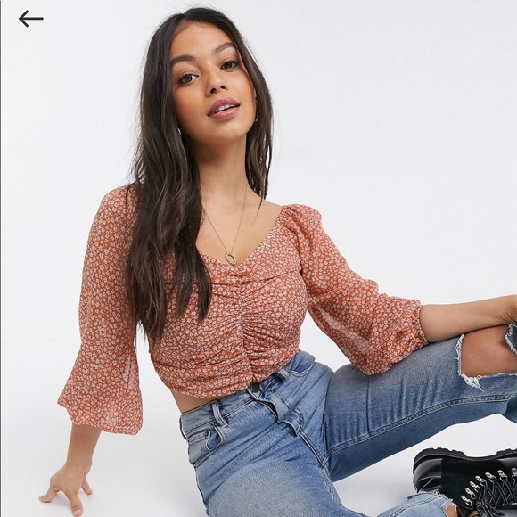 ASOS Petite Tops - ASOS floral shirred front long sleeve top
